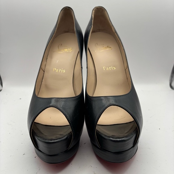 Christian Louboutin Black Leather 5.5 inch Heels - Picture 2 of 9